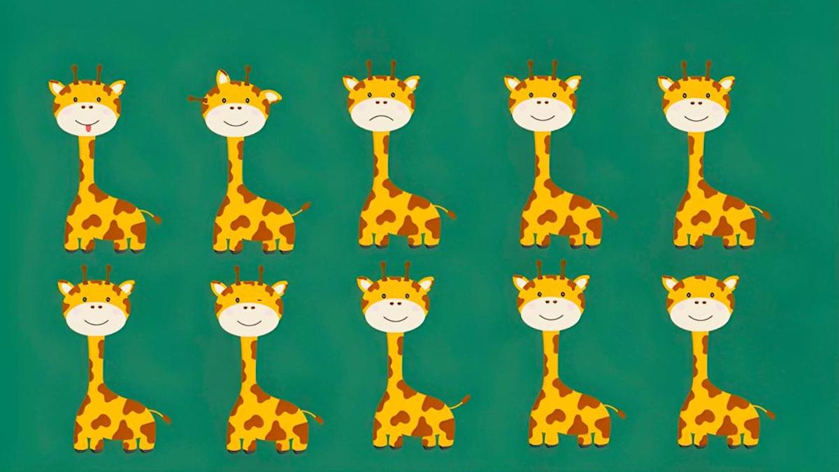 Trouvez les deux girafes identiques dans l'image (défi visuel)