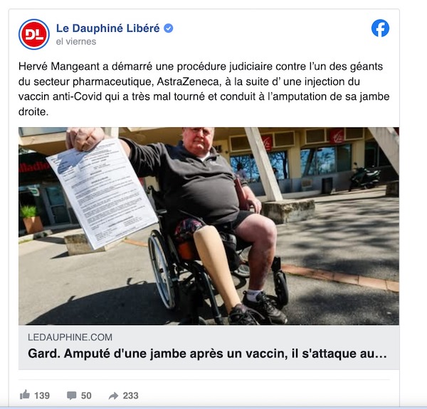 "À six jours près c’était la mort" : sa jambe amputée suite au vaccin contre le Covid ; l'ancien militaire intente un procès à AstraZeneca