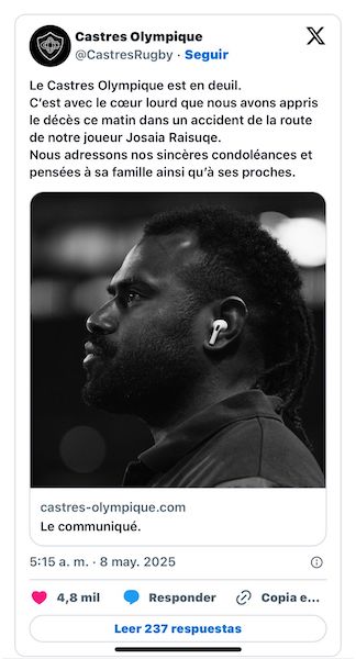 Tragédie du rugby : Josaia Raisuqe décède à 30 ans après avoir été heurté par un train