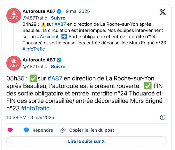 Un automobiliste circule à contre-sens sur l’A87 et percute un minibus : un décès et sept personnes blessées en Maine-et-Loire