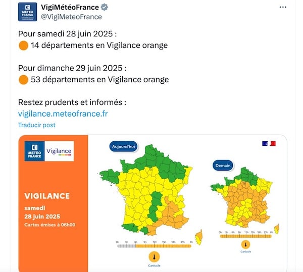 Canicule : 53 départements sous vigilance orange dès dimanche