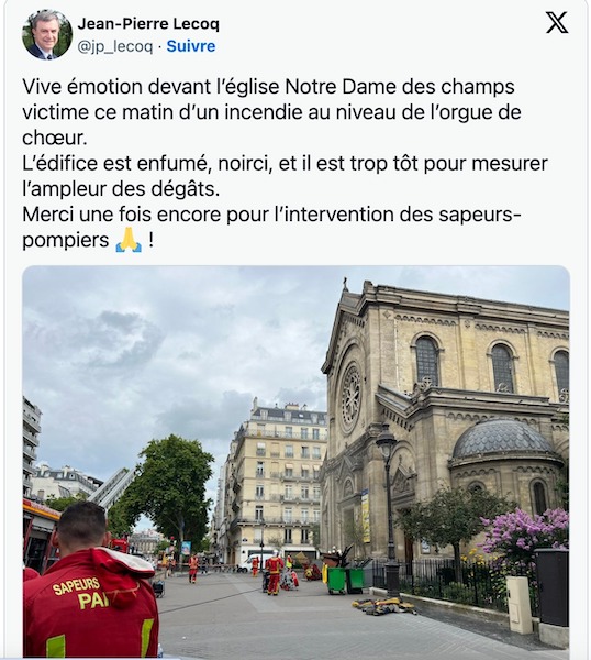 Un feu dans l’église Notre-Dame-des-Champs provoque une importante fumée