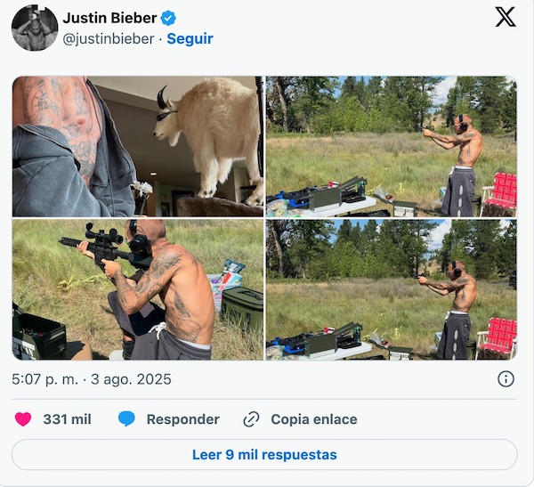 Justin Bieber fait sensation avec une chèvre, des armes… et des lunettes de soleil